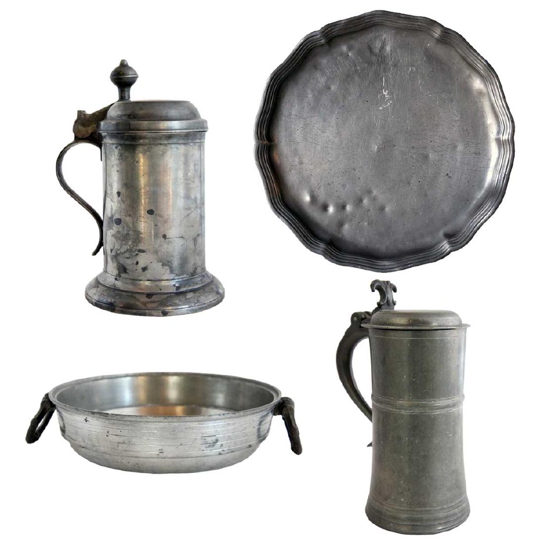 Four Antique European Pewter Tankards and Charger (1 of 19)