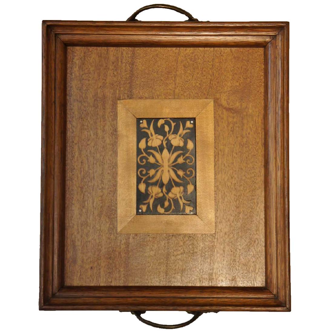 Art Nouveau Intarsia Wooden and Brass Handle Tray (1 of 4)