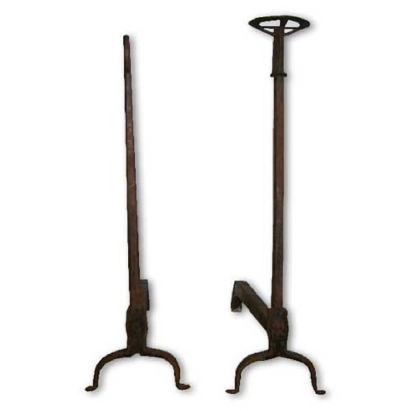 Pair Large French Iron Cresset Fireplace Andirons (1 of 2)