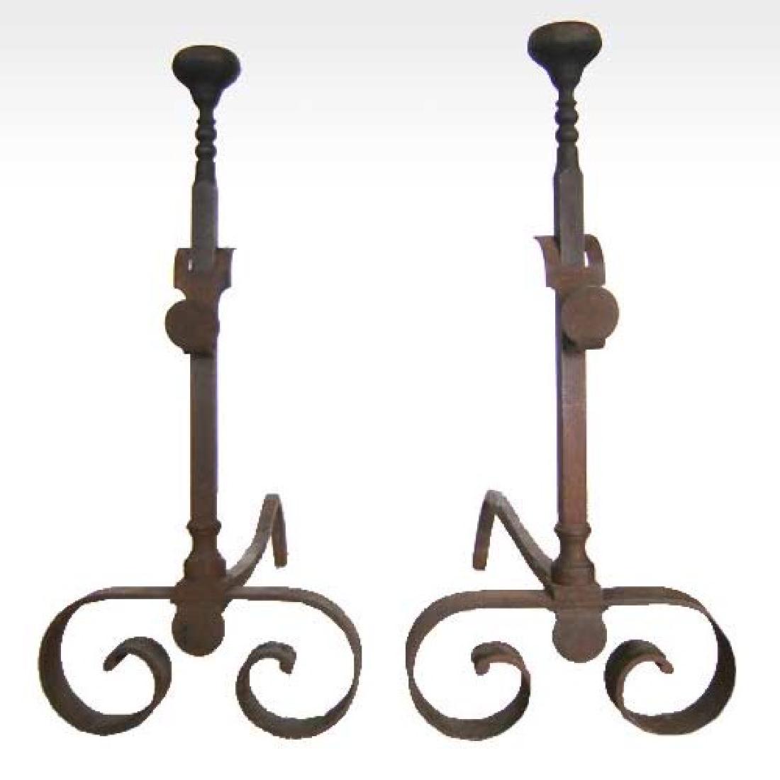 Pair French Renaissance Style Iron Fireplace Andirons (1 of 3)