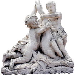 Large French Limestone Statue, Cherubs Wrestling Goose