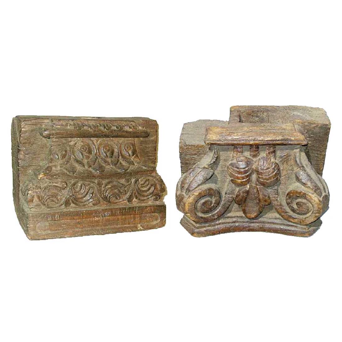 Two Teak Architectural Pilaster Pillar Capitals (1 of 3)