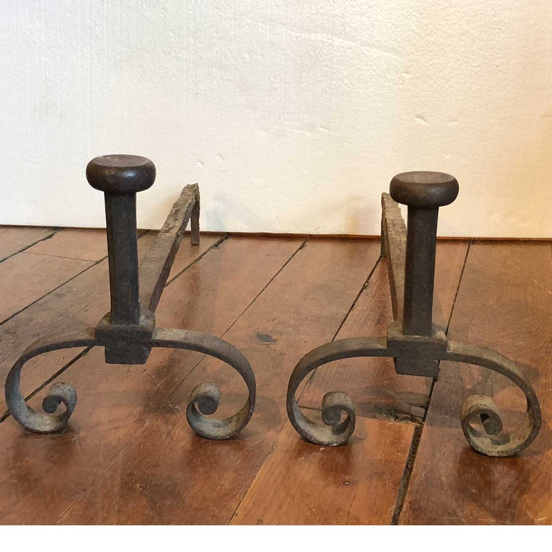 Pair of French Provincial Iron Fireplace Andirons (1 of 2)