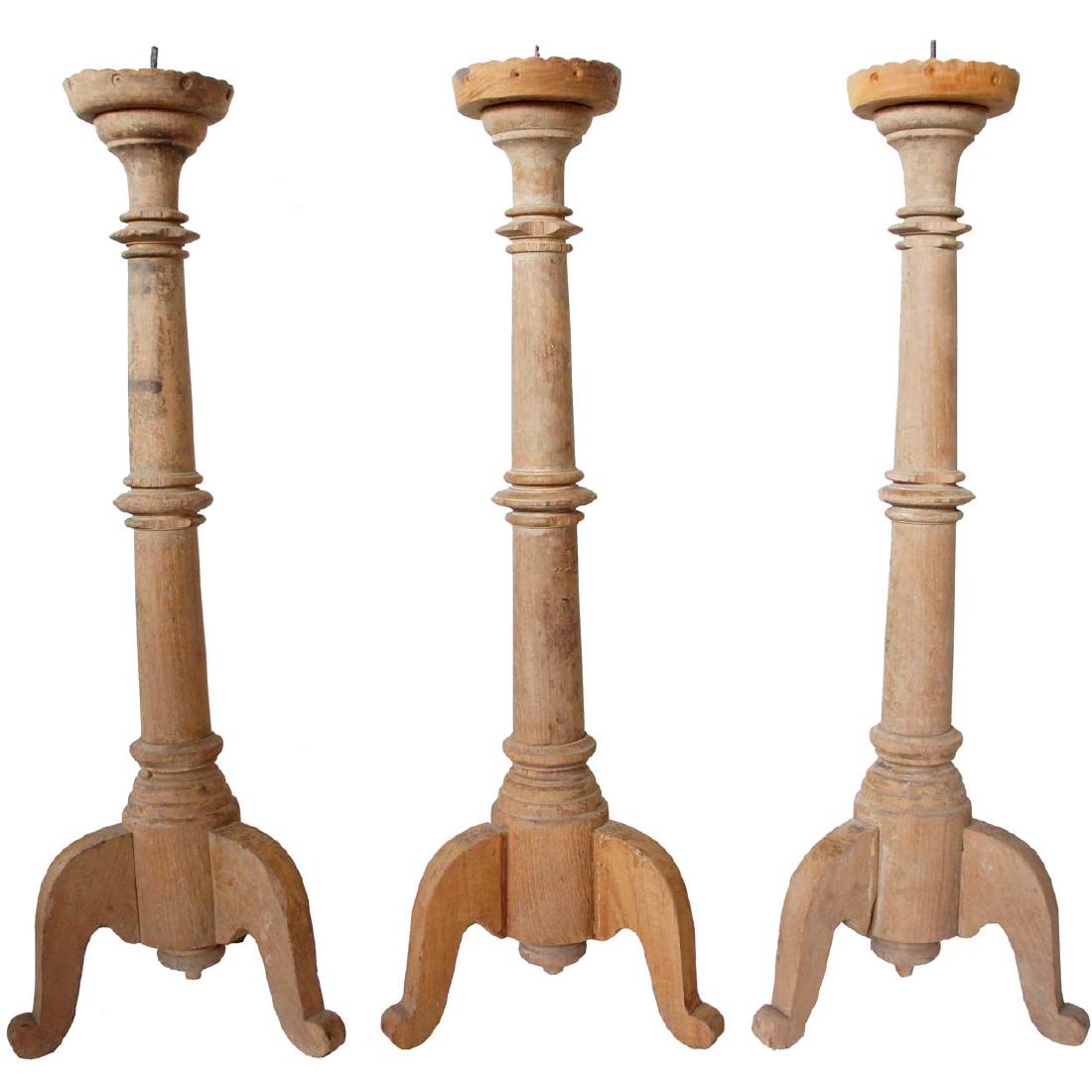 Three Indo-Portuguese Teak Iron Pricket Candlesticks (1 of 6)