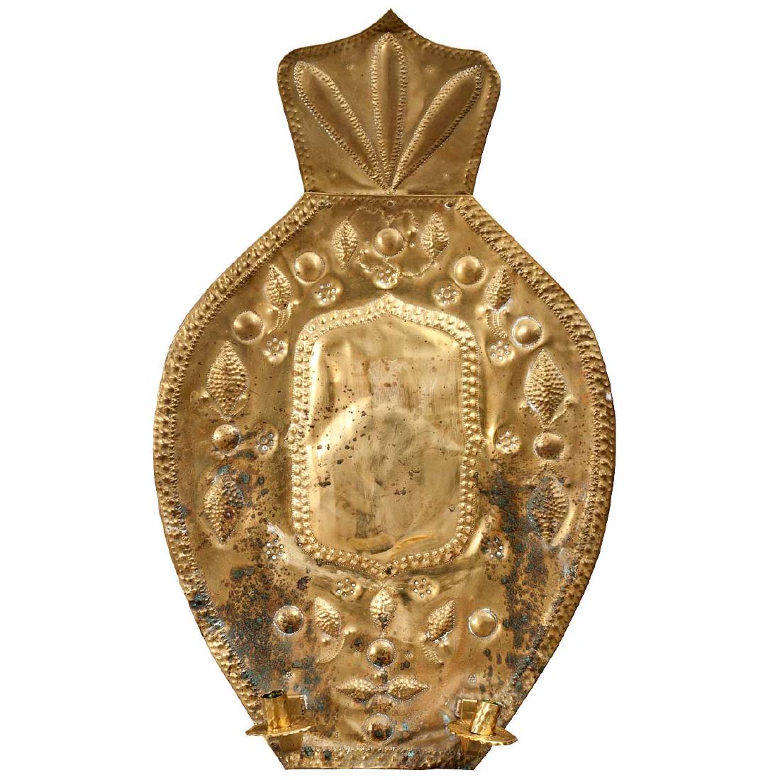 Swedish Baroque Style Brass Repousse Reflector Sconce (1 of 2)
