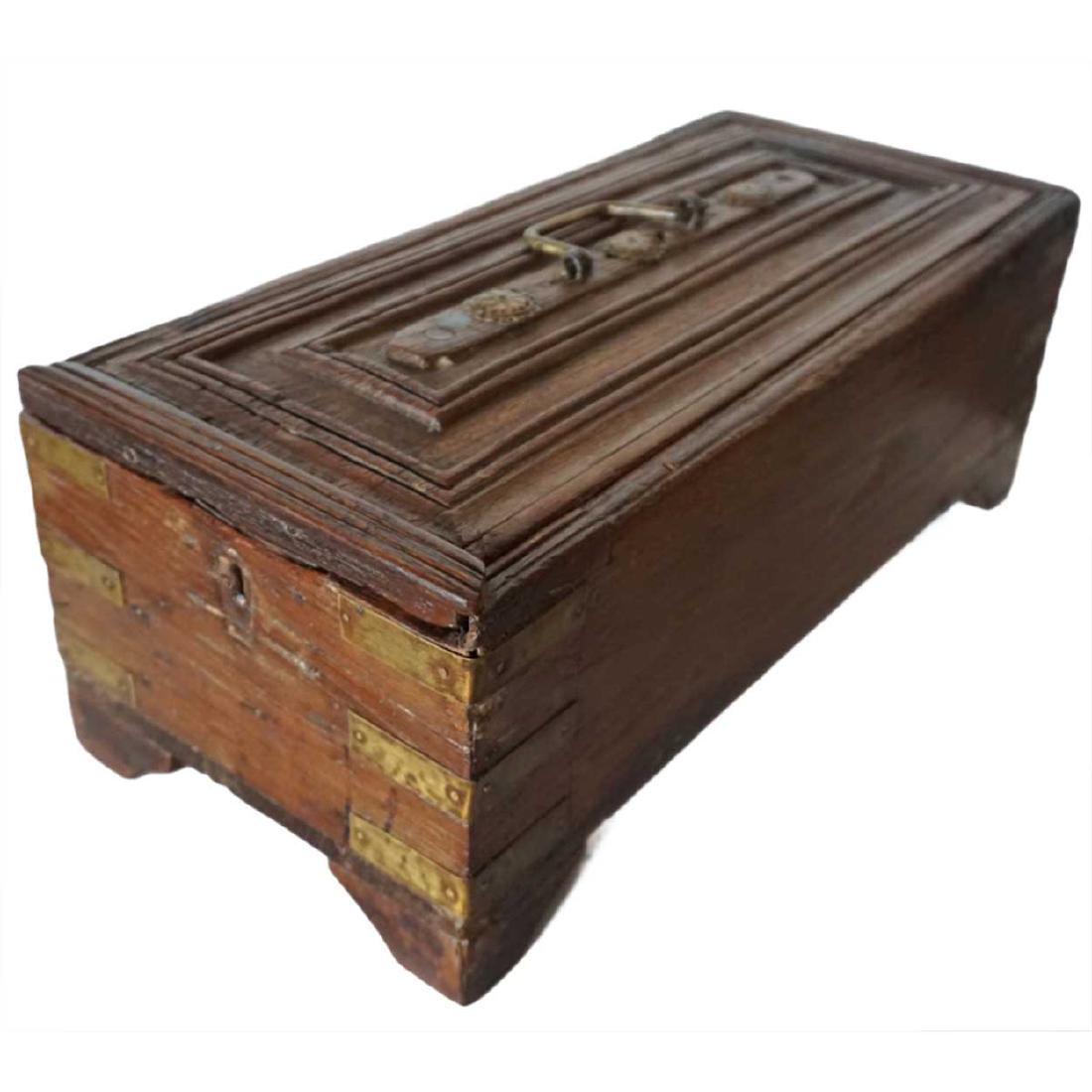 Anglo Indian Teak Slide-Top Brass Bound Box (1 of 9)