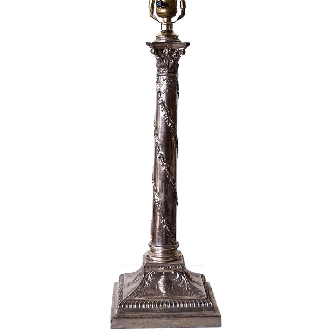 British Neoclassical Silverplate Candlestick Table Lamp (1 of 7)