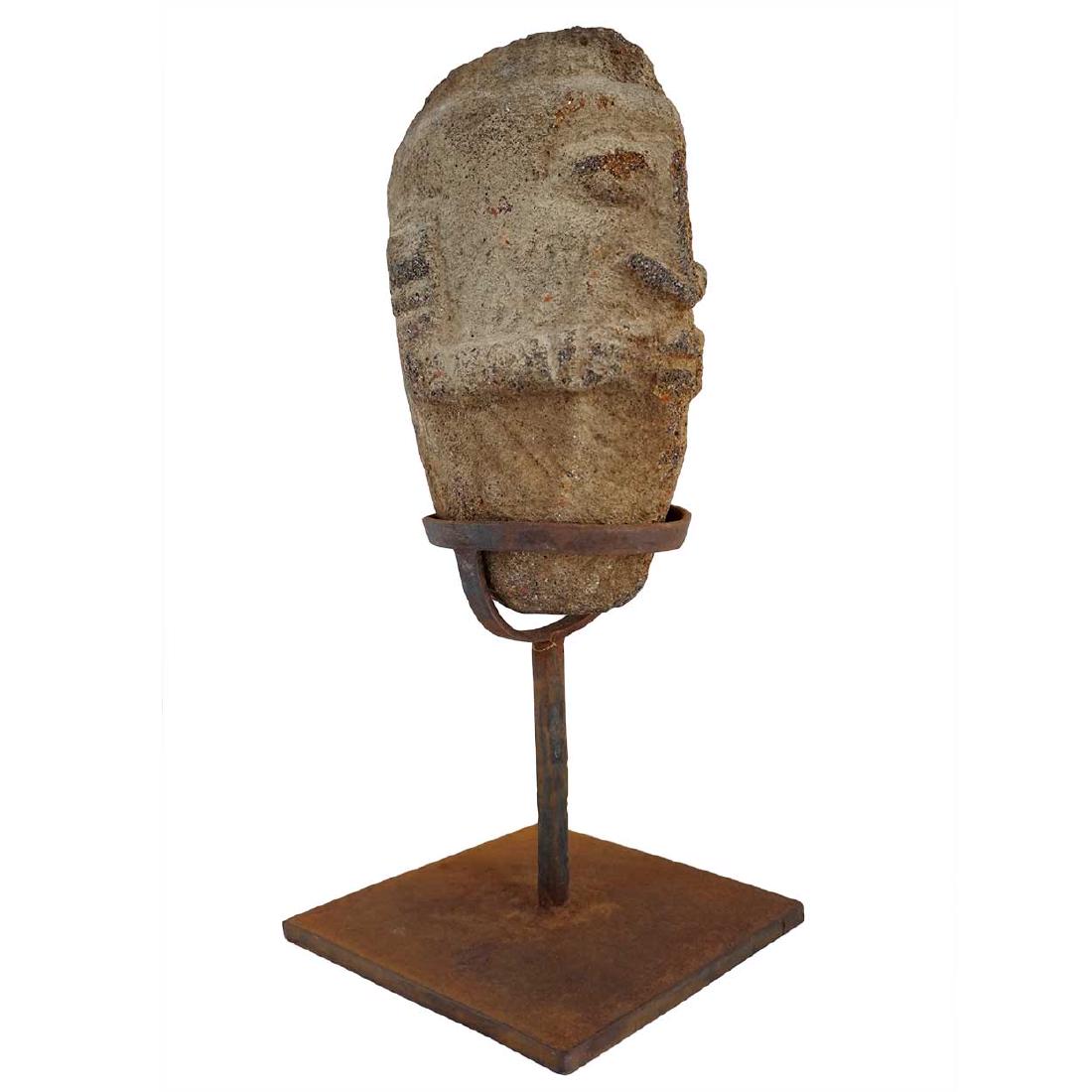 African Ancestor Stone Head Statue on Iron Base (1 of 7)