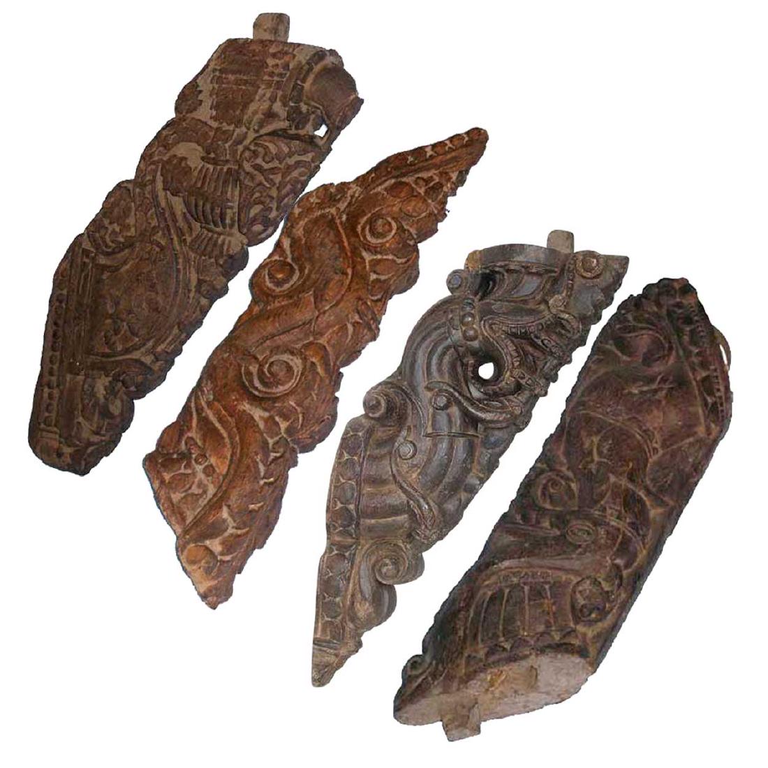 Four Indian Teak Architectural Roof Brackets (1 of 9)
