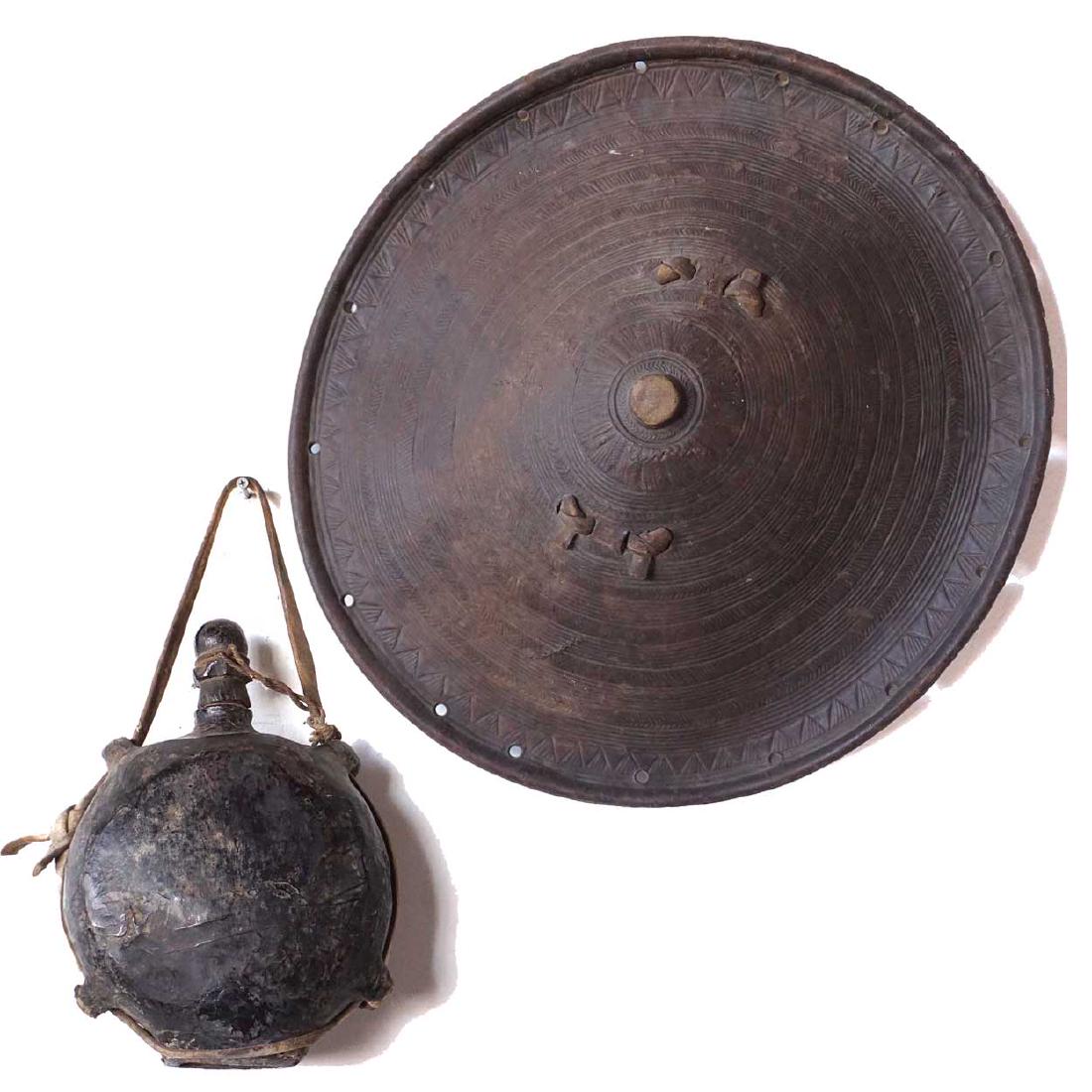 Vintage Afghan Leather Canteen & Ethiopian Shield (1 of 9)