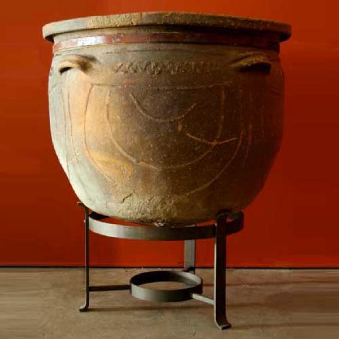 Massive Terracotta Pottery Vessel on Iron Stand (1 of 4)