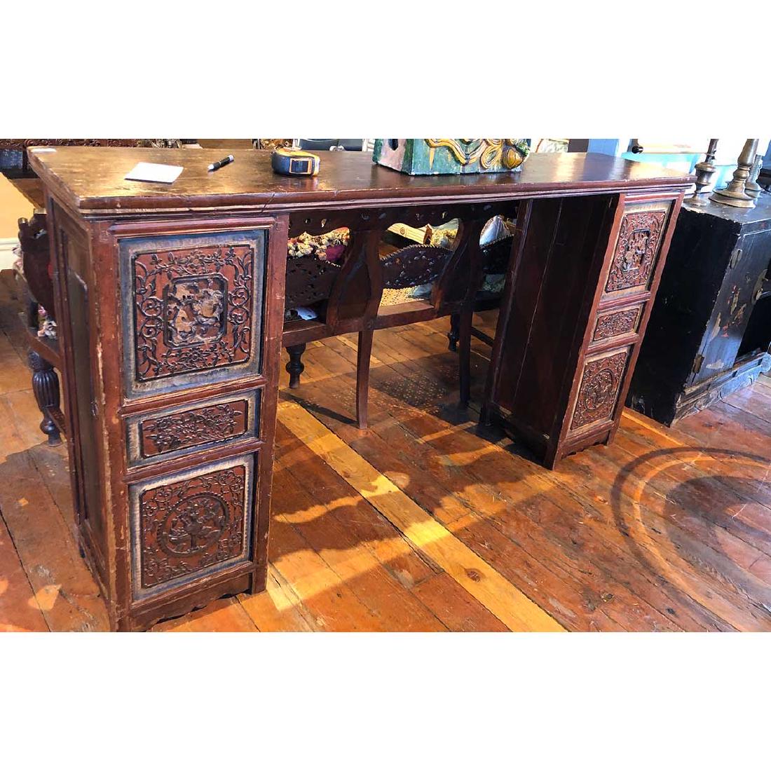 Tall Chinese Fir and Camphorwood Double Pedestal Table (1 of 5)