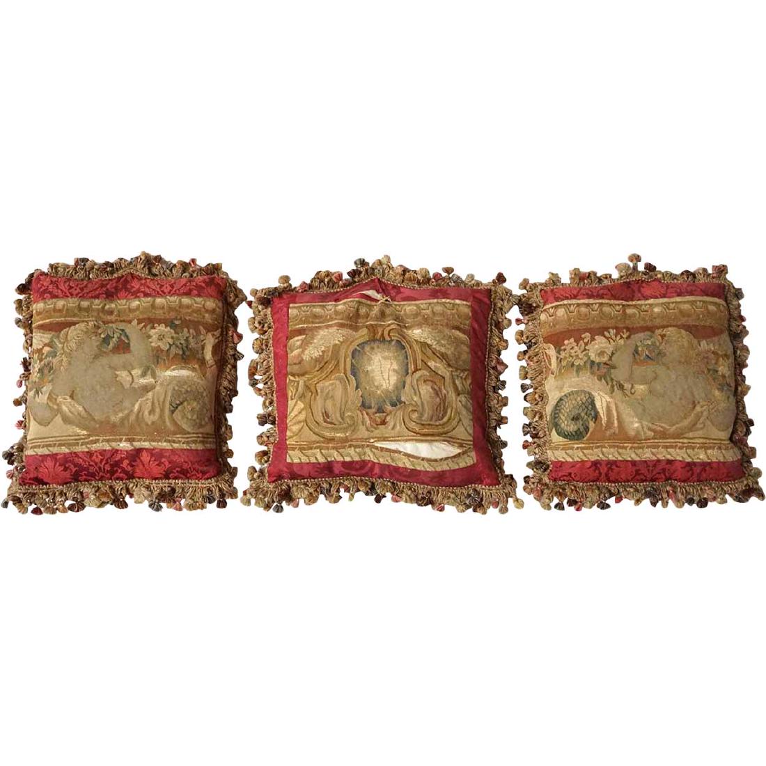 Set of 3 French Aubusson Tapestry Throw Pillows (1 of 8)