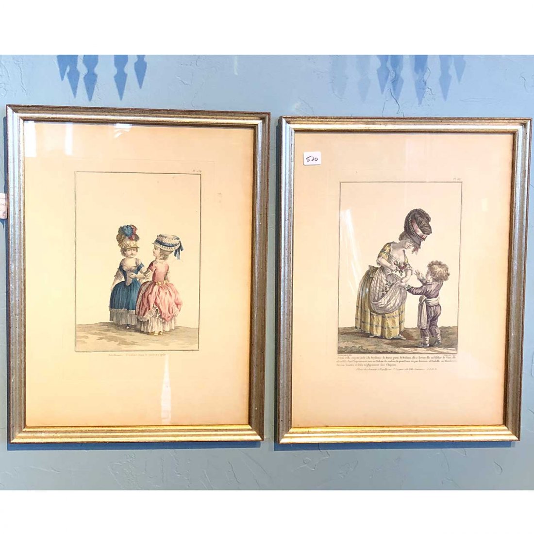 Pair French Hand Colored Fashion Plate Engravings: Pair of French Hand Colored Fashion Plate Engravings (1) Artist: Claude-Louis Desrais (French, 1746-1816), Engraver: Etienne-Claude Voysard (French, b. 1746). (2) Artist: Pierre Thomas Le Clerc (Frenc