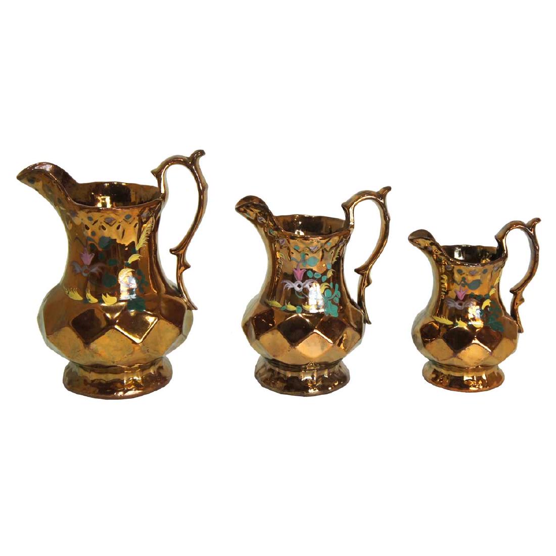 3 English Allerton's Copper Lustre Graduated Pitchers (1 of 5)