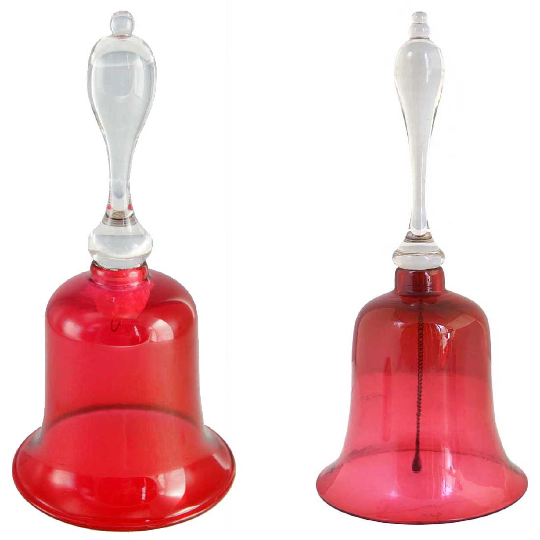 2 Large English Victorian Cranberry Glass Wedding Bells (1 of 9)