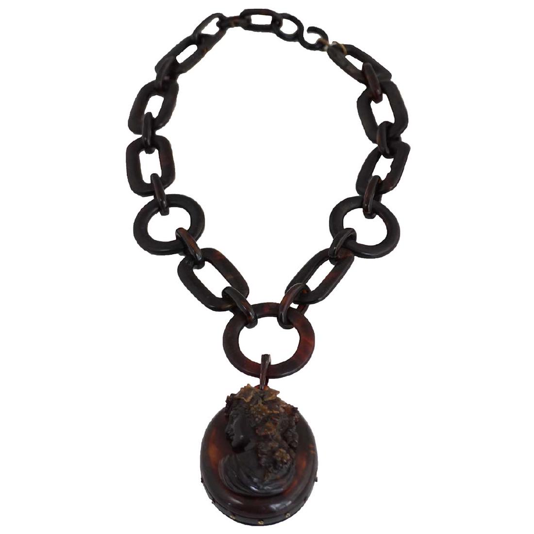 Large Victorian Celluloid Cameo Locket Necklace (1 of 8)