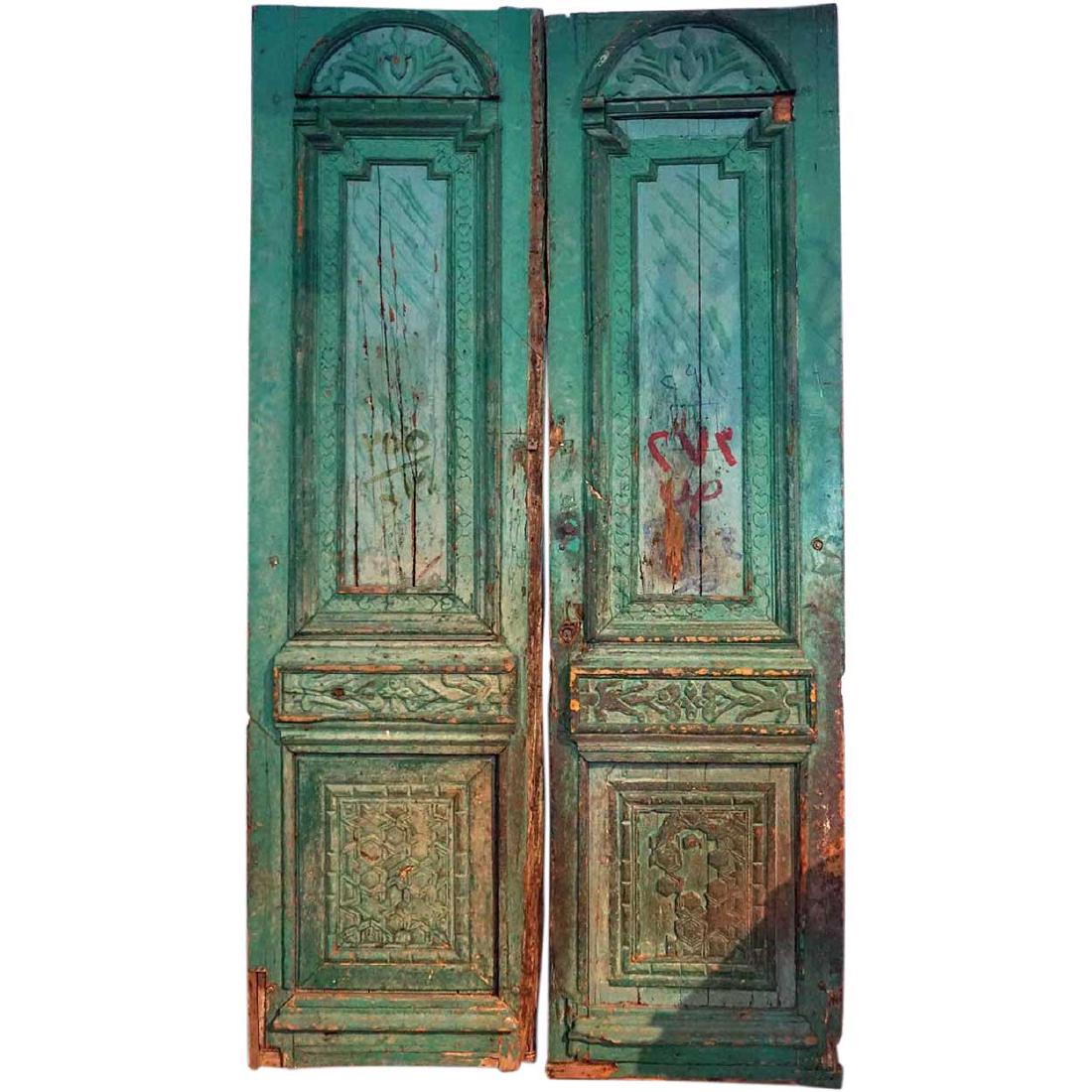 French Colonial Green Painted Pine Double Door (1 of 4)