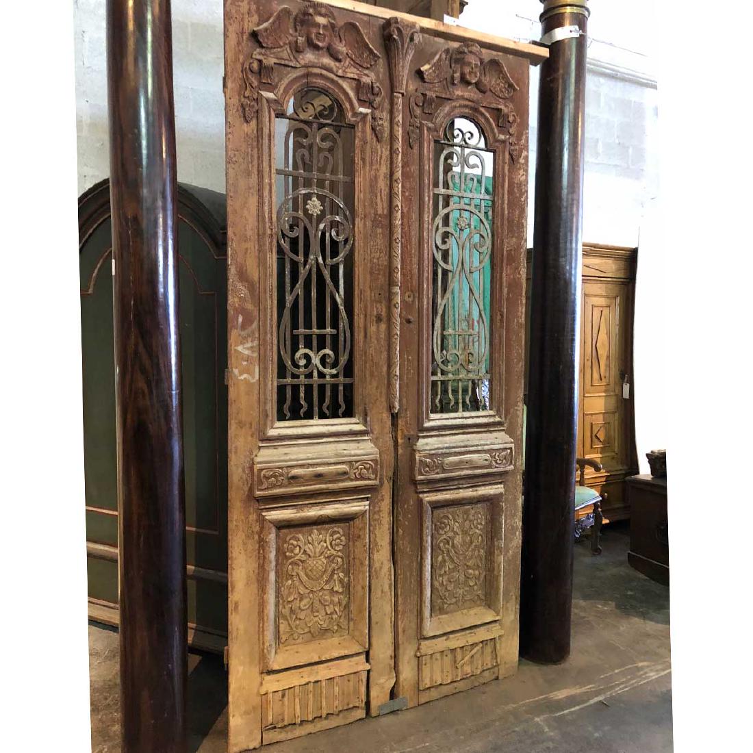 Large French Colonial Painted Pine and Iron Double Door (1 of 3)