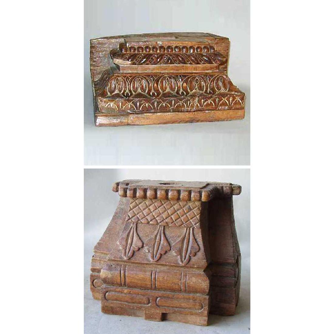 2 Teak Architectural Pilaster Capitals (1 of 2)