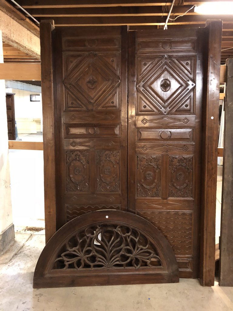 Indo-Portuguese Teak Double Door & Arched Transom (1 of 3)