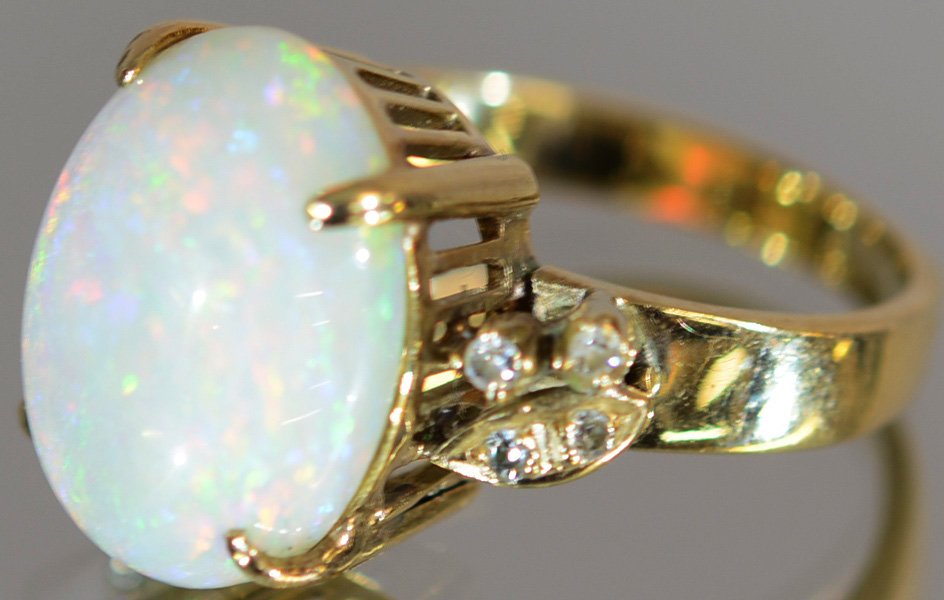 Ladies 14k Yellow Gold Opal and Diamond Ring Set (1 of 2)