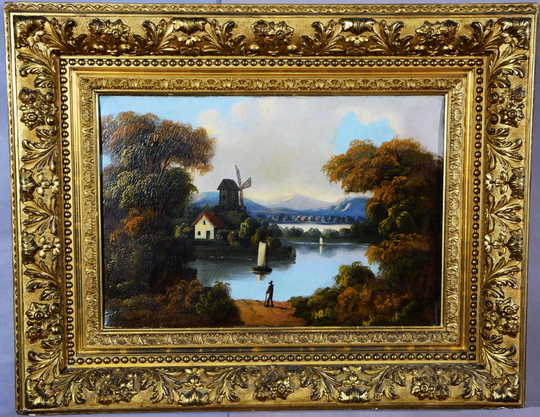 Landscape WIndmill Scene Oil on Canvas (1 of 4)