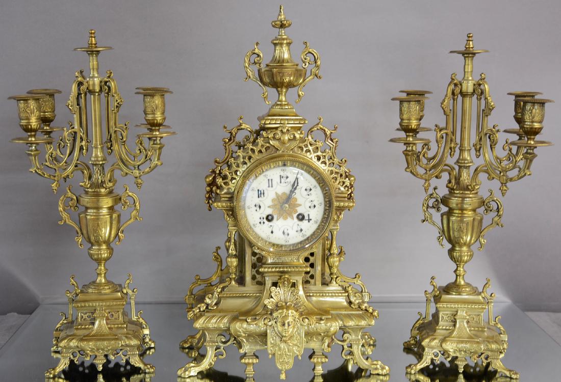 French Louis XIV Bronze 3 Piece clock Set (1 of 6)