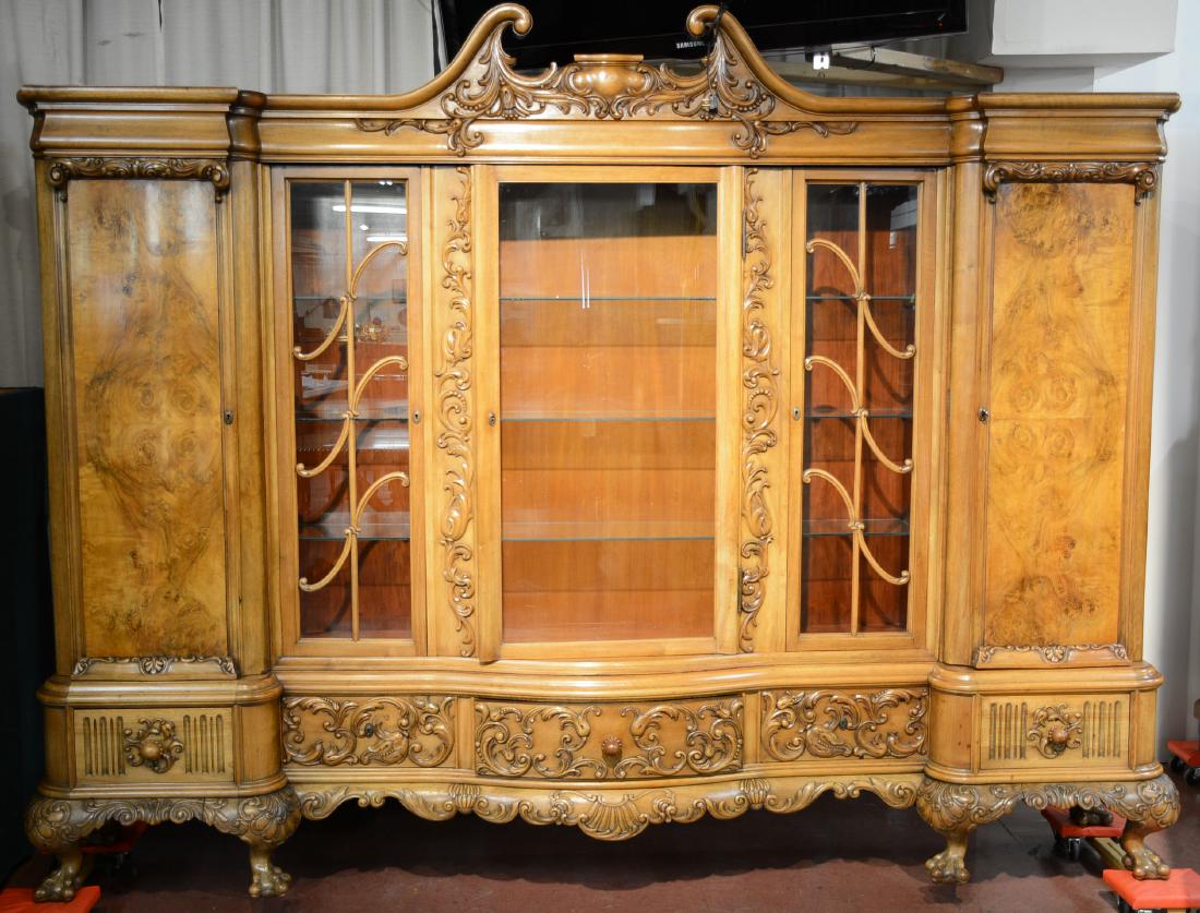 German Baroque Walnut Five Door Carved Bookcase (1 of 3)