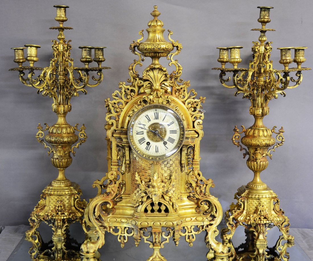 French Louis  XV Style Bronze Clock Set (1 of 5)