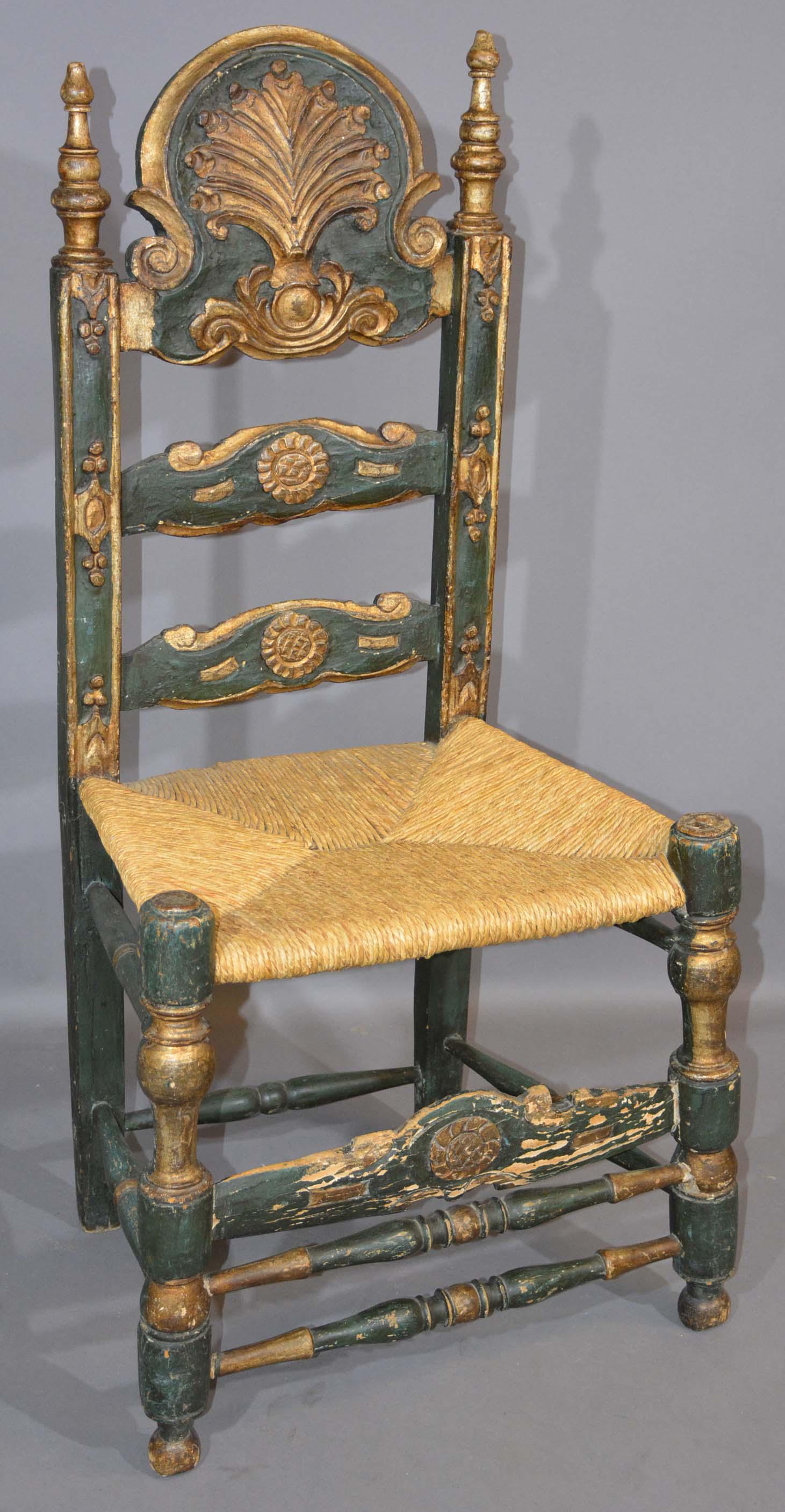 Antique Spanish Colonial Chair: Dimensions: 48"t x 18"d x 22"w Date: ca. 1860