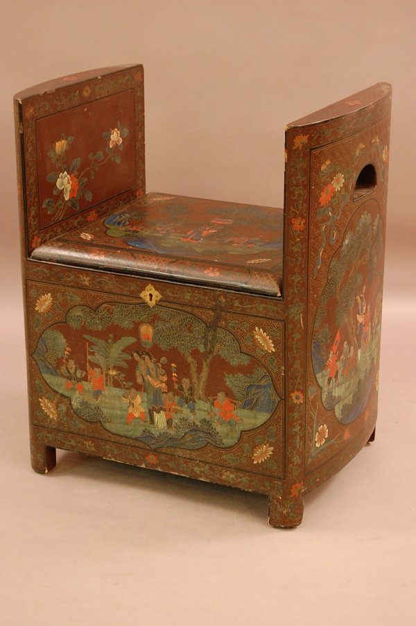 Decorated Oriental Hall Bench: Decorated Oriental Hall Bench , Lift Top Seat 28" x 24" x 17"