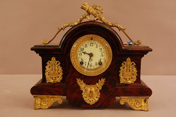 Ansonia Mantel Clock Porcelain: Ansonia Mantel Clock Porcelain, Porcelain Dial, Time & Strike 8 day movement 12" x 13" x 5 1/2"