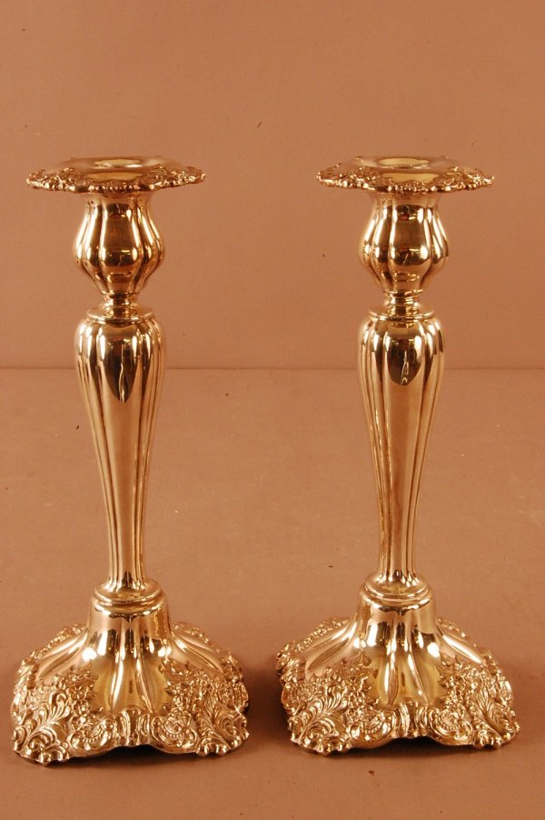 Pair of Wallace "Baroque" Candlesticks Silverplate : Pair of Wallace "Baroque" Candlesticks Silverplate 10 1/4"t ca. 1920