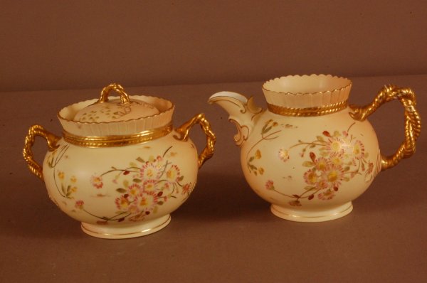 R.W. Rudolstadt Germany Porcelain Creamer & Sugar : R.W. Rudolstadt Germany Porcelain Creamer & Sugar Pitcher 4 1/2" T x 7" W. Sugar 4 1/2" T x 7" W ca. 1900