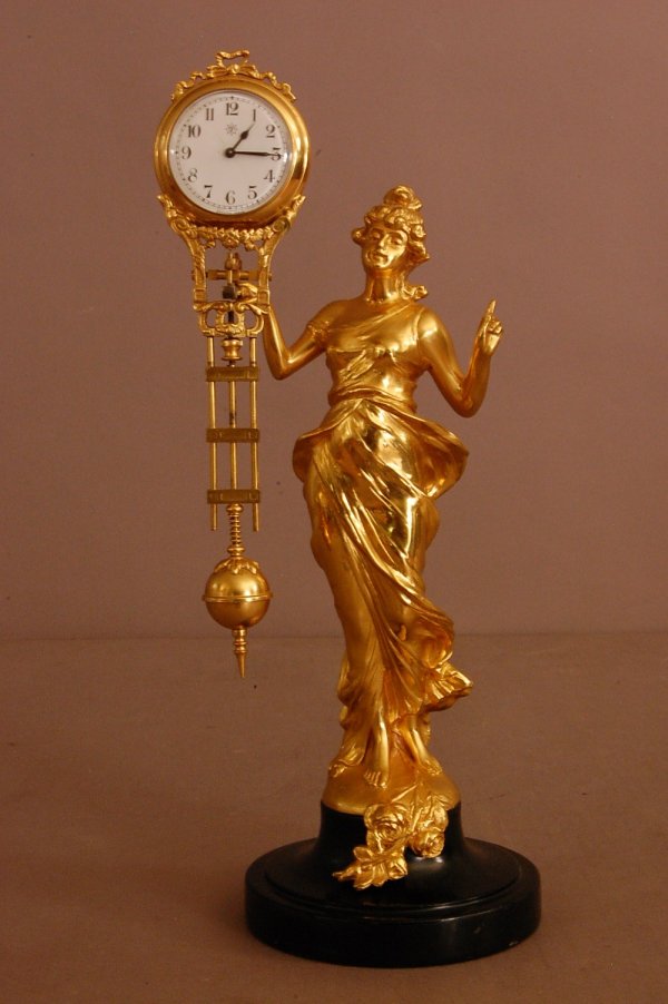 Junghans Lady Free Swinger Clock, Fixed key wind : Junghans Lady Free Swinger Clock, Fixed key wind 13 1/2"T x 4 1/2"L x 4"D ca.1900