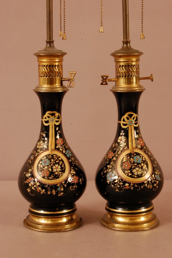 Pair of Enameled Cobalt Fench Porcelain Table Lamp: Pair of Enameled Cobalt Fench Porcelain Table Lamps 25 1/2" T ca.1920
