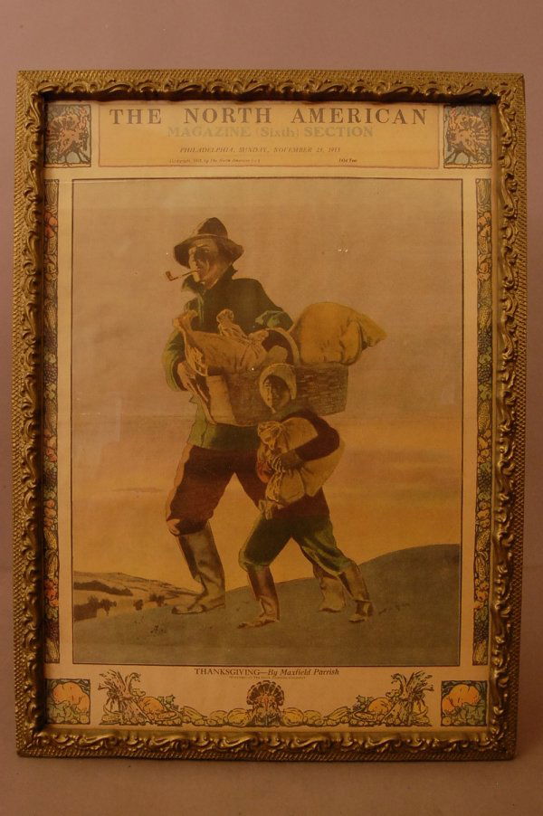 "Thanksgiving" by Maxfield Parrish, printed in the: "Thanksgiving" by Maxfield Parrish, printed in the North American Magazine, 22"t x 16"w, ca. 1913