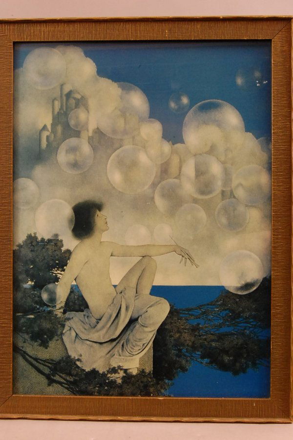 "Air Castles" Maxfield Parrish Original Print by Cu: "Air Castles" Maxfield Parrish Original Print by Curtis Publishing Co. Original Frame, 17 1/2" t x 13"w. Ca. 1904