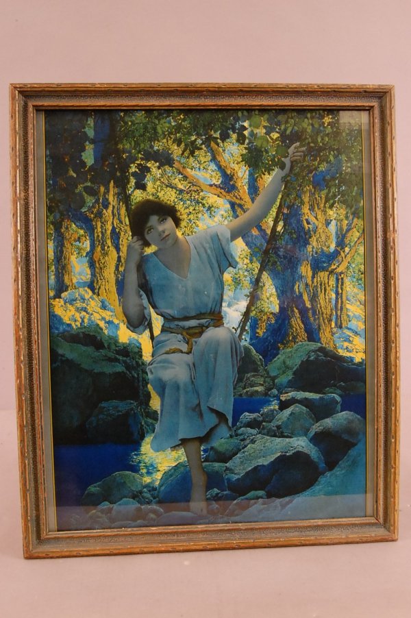 "Dreamlight" Maxfield Parrish Edison Mazada Prin: "Dreamlight" Maxfield Parrish Edison Mazada Print, original frame, 21"t x 17"w ca. 1925