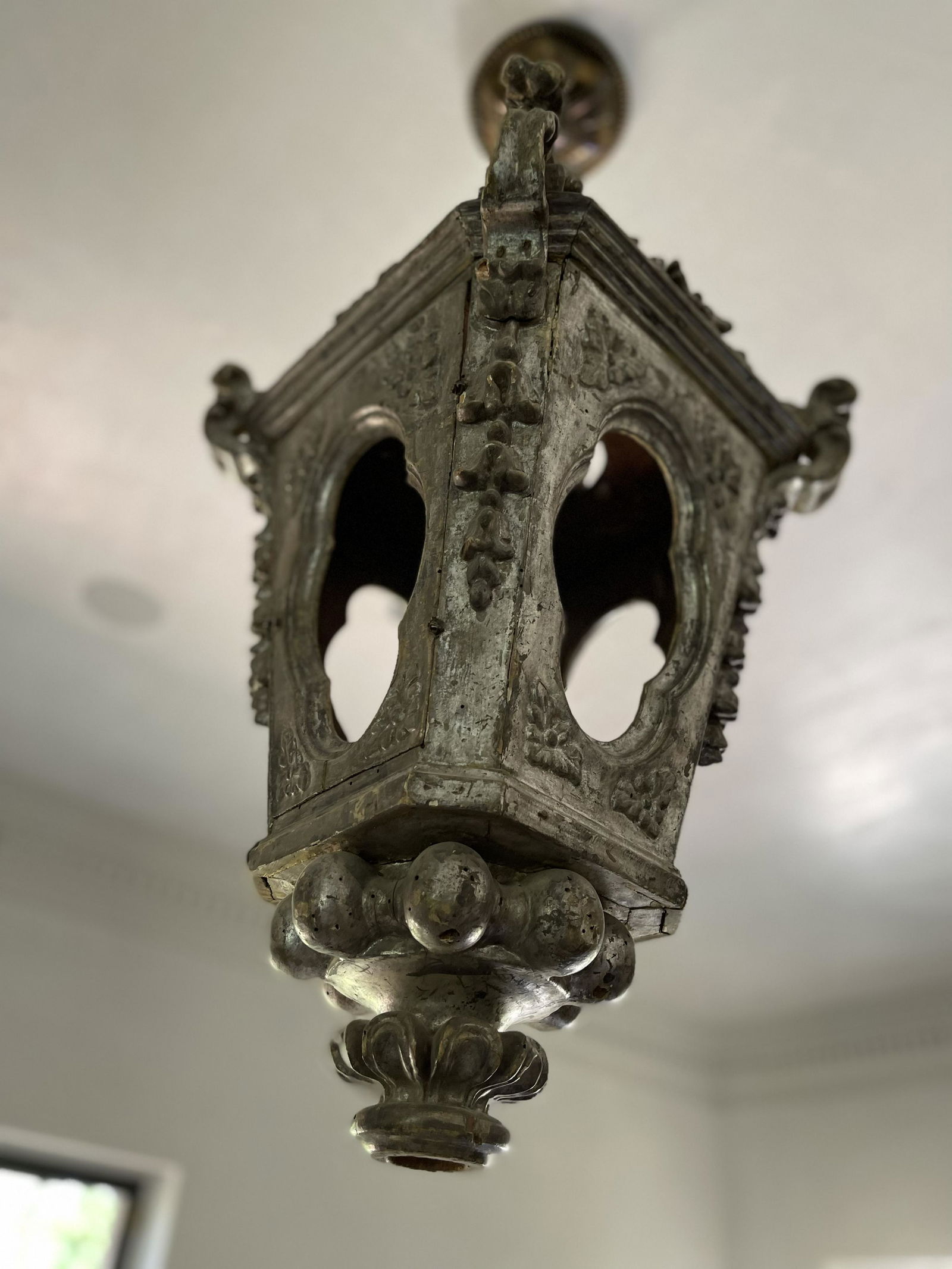 Italian Hand Carved Silver Leaf Church Lantern (1 of 3)