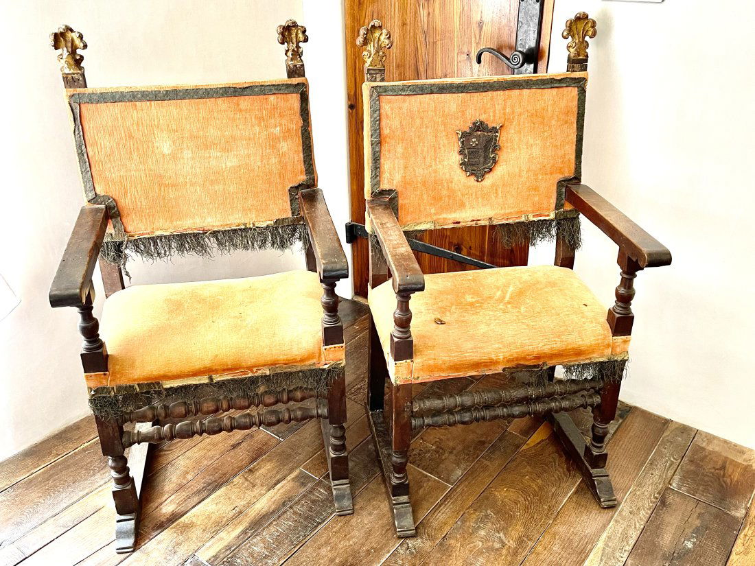 PAIR of Spanish Oak Arm Chairs (1 of 3)