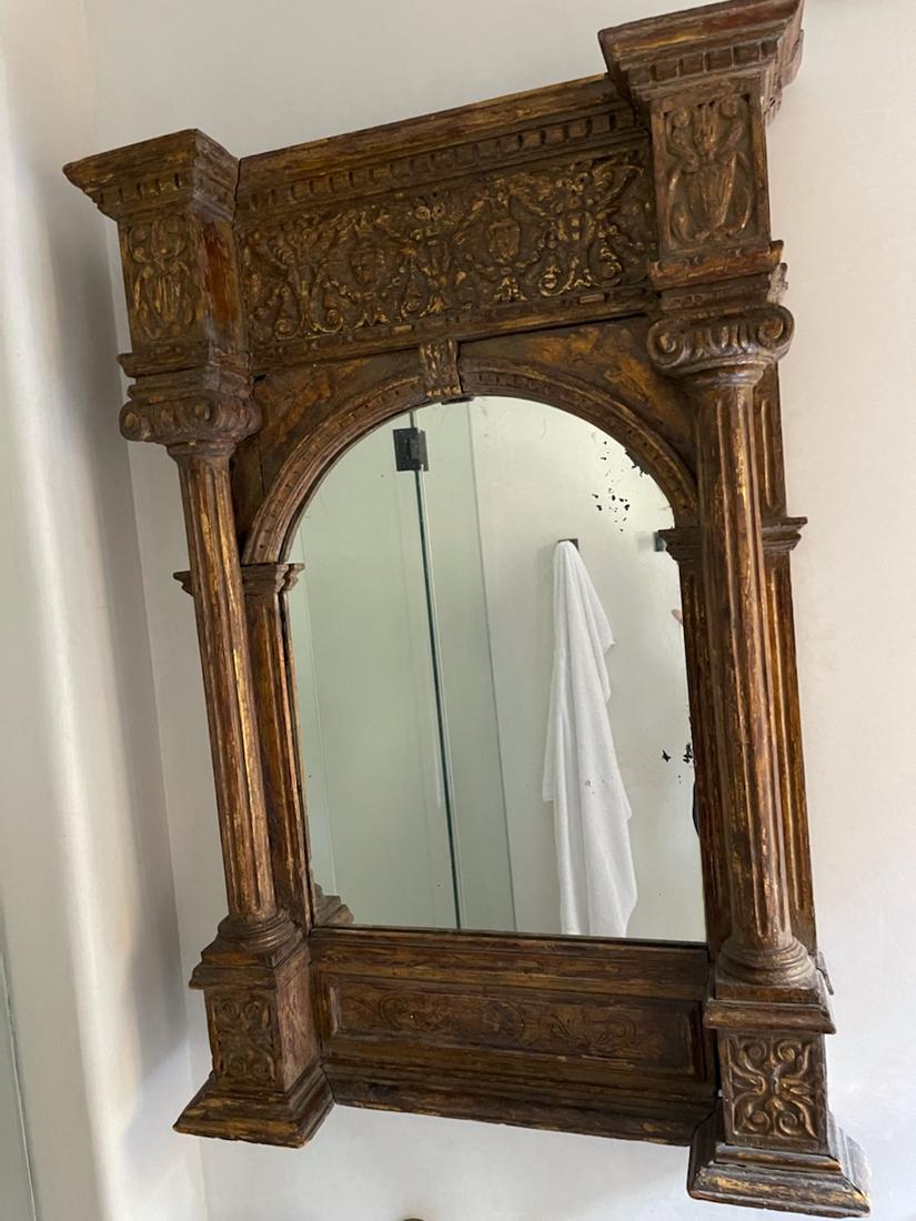 French Hand Carved Painted Column Mirror (1 of 3)