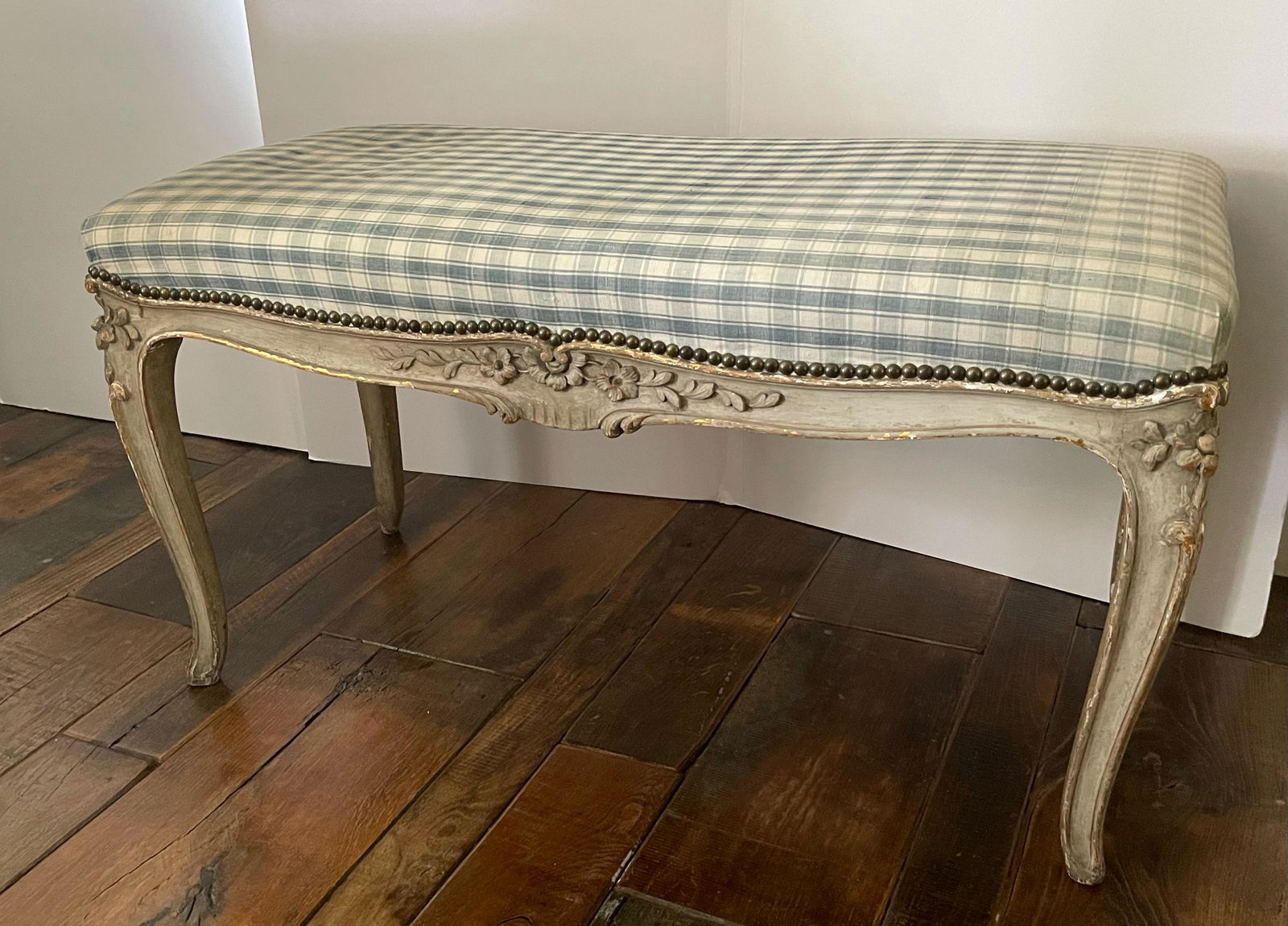 18th C. French Carved Wood Painted Bench (1 of 1)