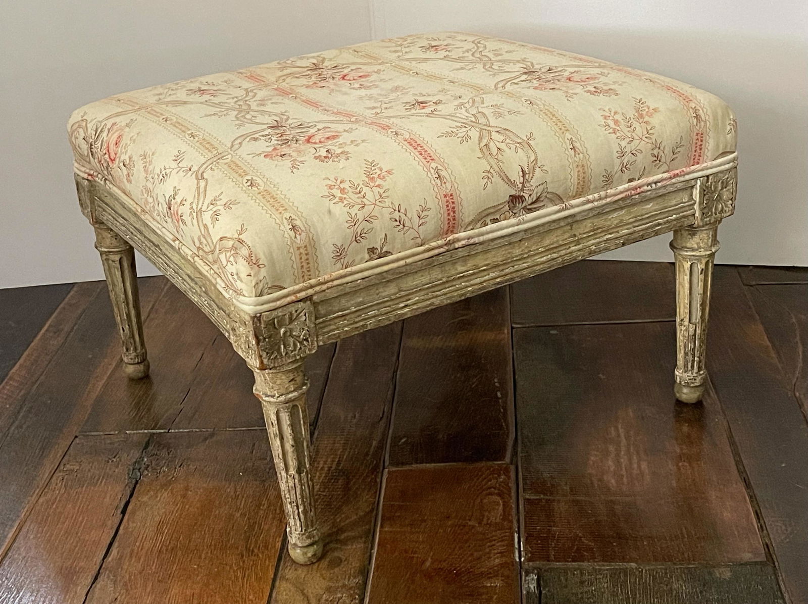 French Carved Wood Painted Foot Stool (1 of 2)