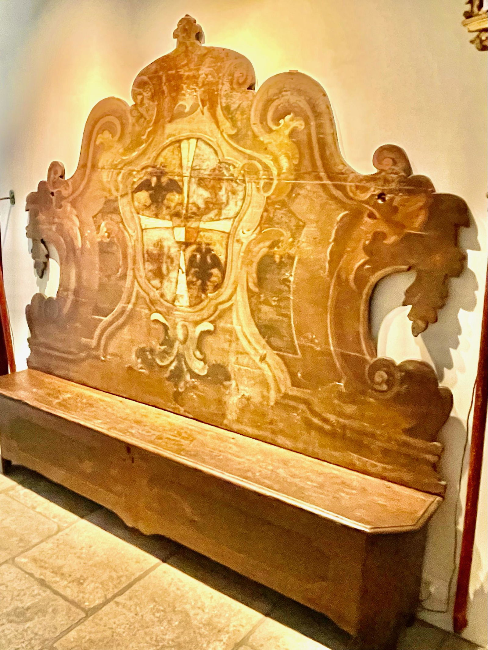 Exceptional 17th Century Casapanca Bench: Period: 17th century Origin: purchased in the Piedmont region of Italy from a private home and featured in a rare Italian antiques book. Descritpion:grand entry bench, casapanca, 89”t15”d8
