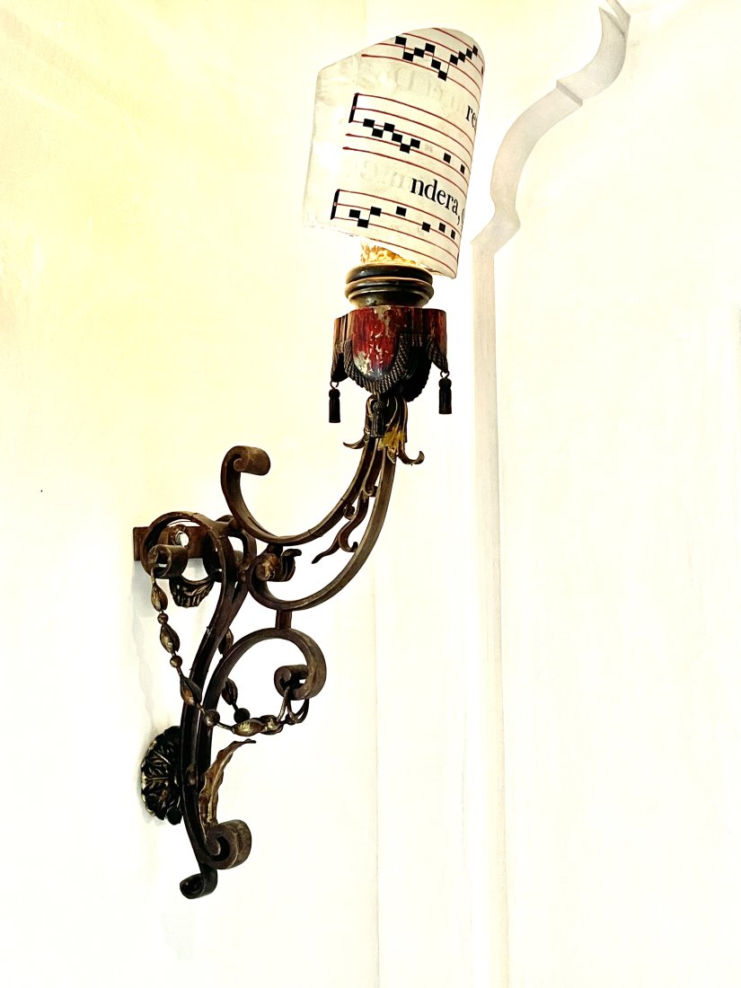 Grand Pair of Forged Iron Polychrome Sconces (1 of 2)