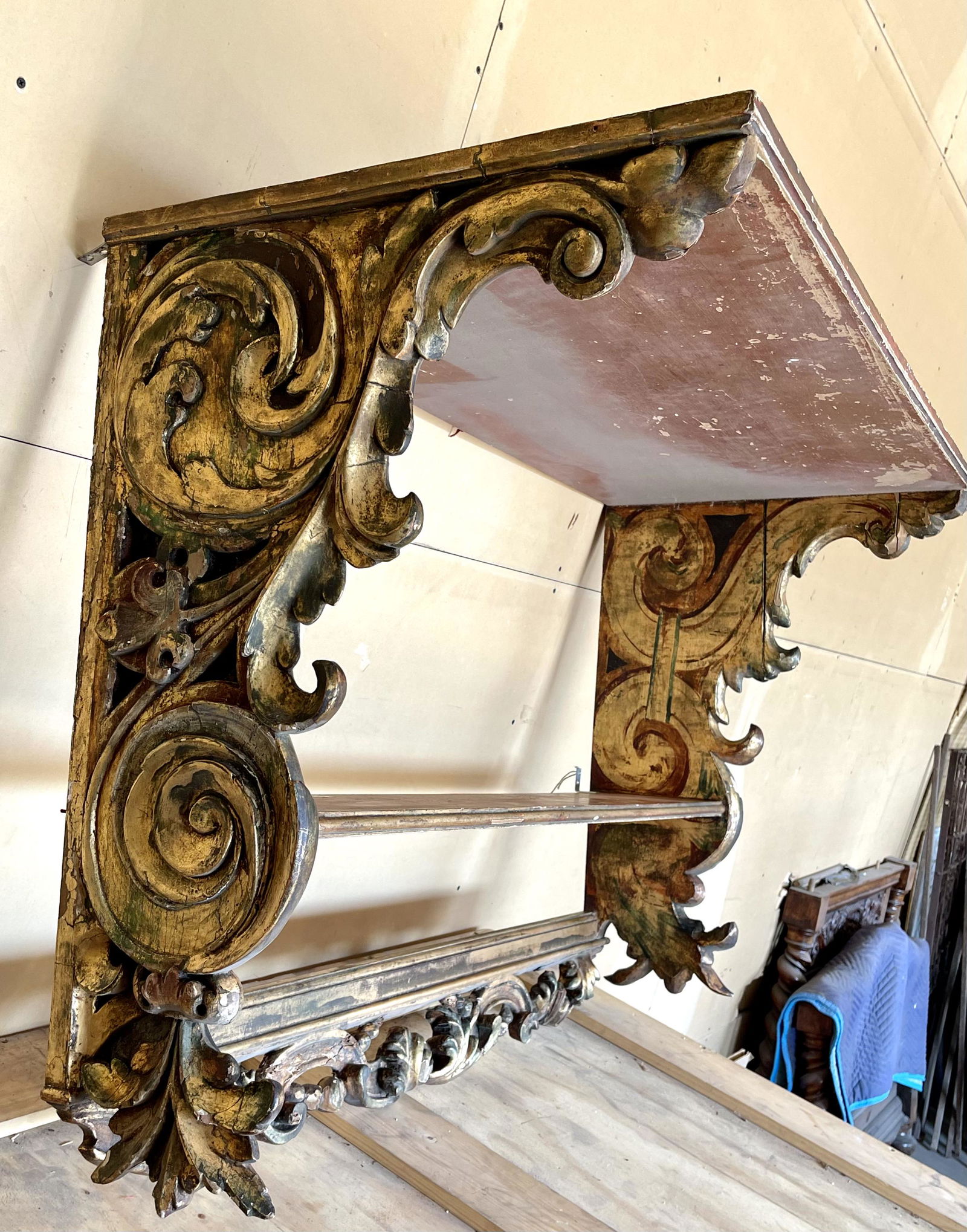 Italian Carved Painted Giltwood Wall Cabinet (1 of 1)