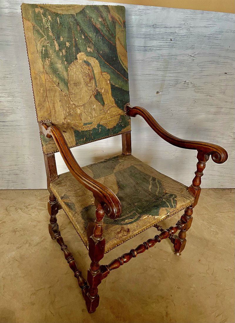 Louis XIII French Turned & Carved Wood Armchair (1 of 2)