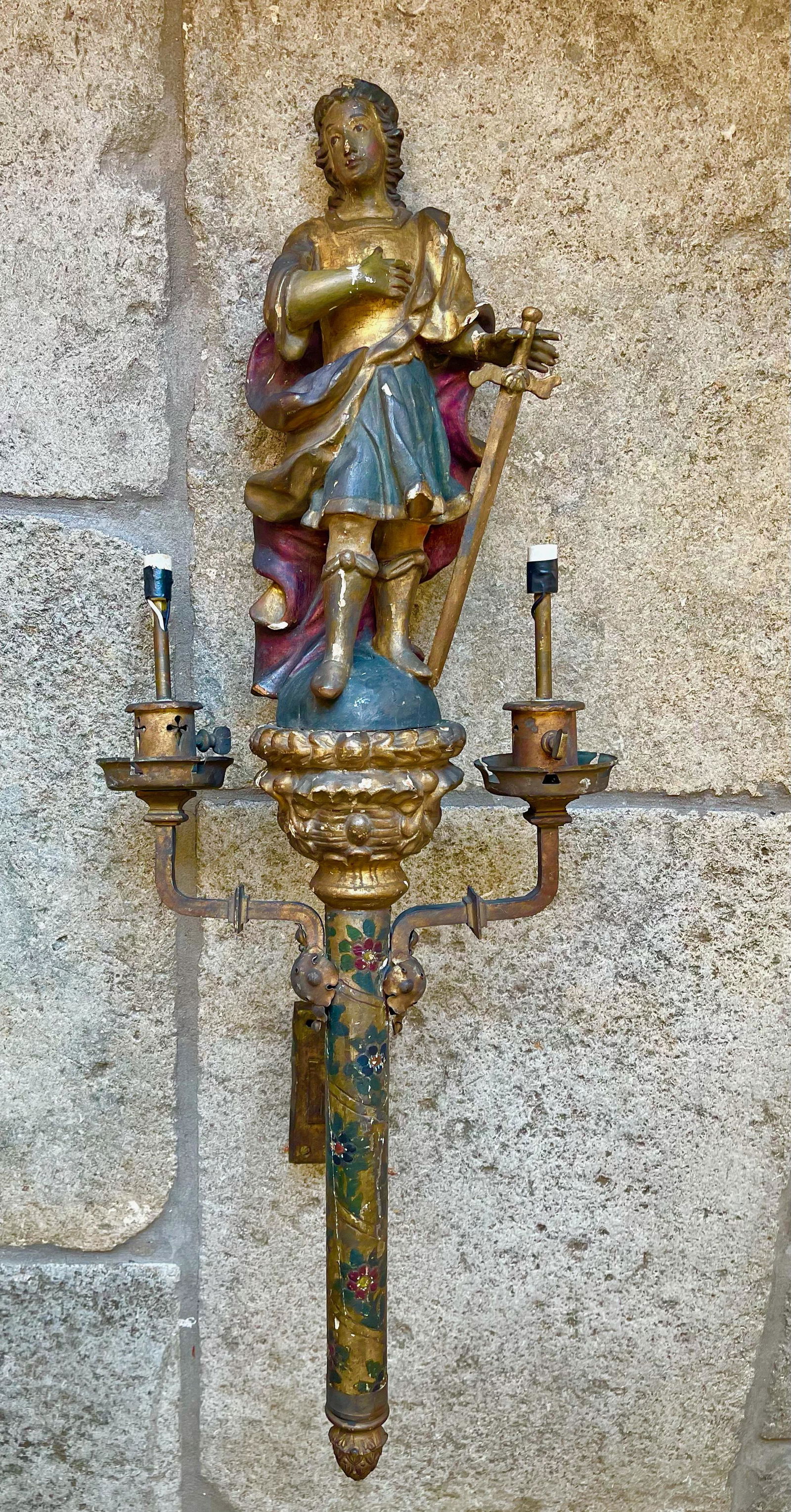 Italian Carved Painted Giltwood Sconce (1 of 2)